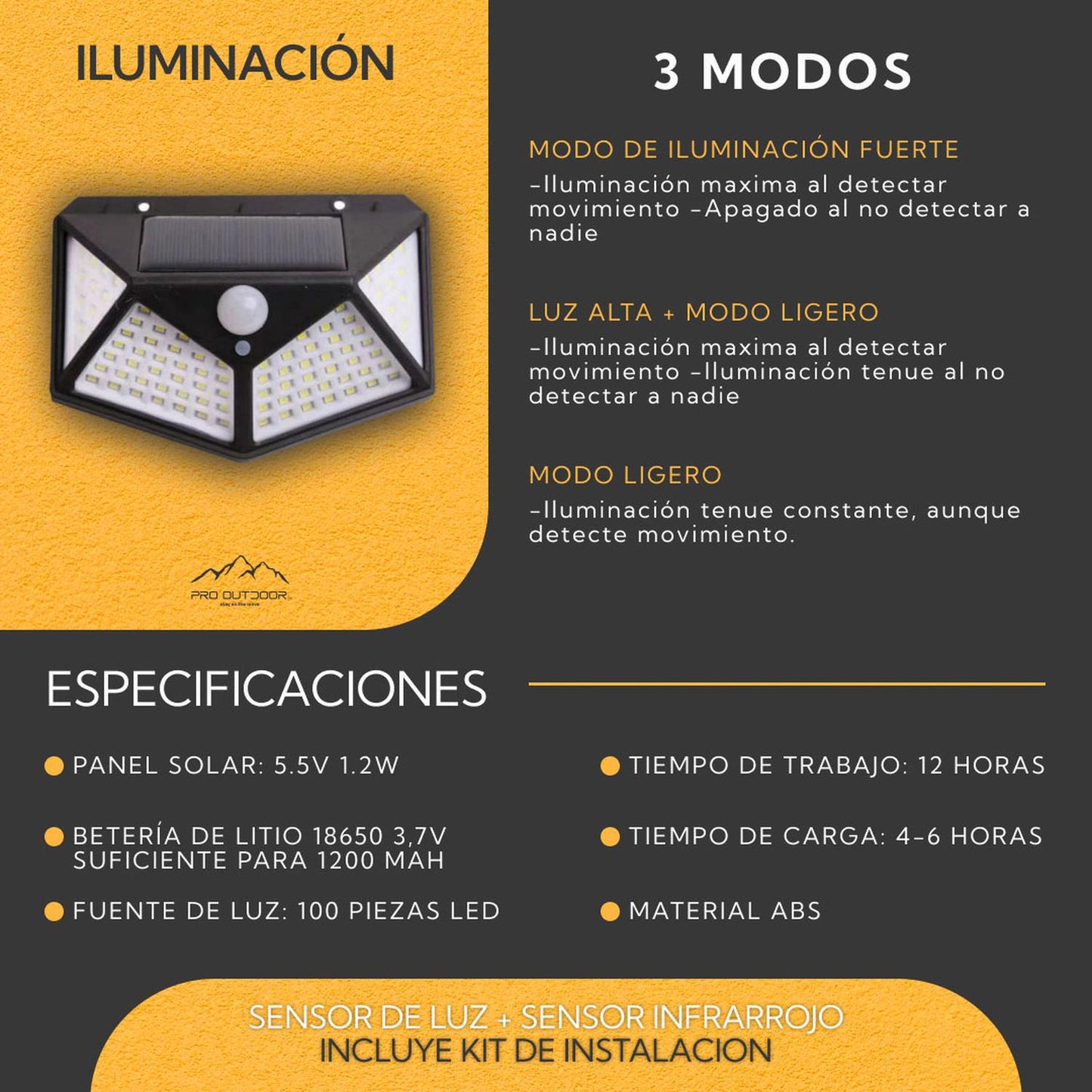 Aplique Triangular 100 Led Solar Contra